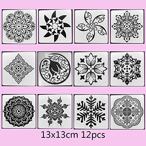 BLUGUL Mandala Schablone, Mandala Dotting Malvorlagen Schablonen, Mandala Rock Punktierung Werkzeuge, für DIY Dekor, Felsen Stein, Airbrush, Felsen und Walls Art, Type G 12 Stück