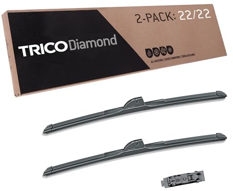 TRICO Diamond 22 + 22 Super Premium Automotive Replacement Windshield Wiper Blades (Set of 2), Passenger and Driver Side All-Weather Beam Wiper Blades for Select Vehicle Models (Item #25-2222)