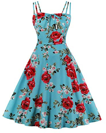 Wellwits Women's Summer Strap Sundress 1950s Vintage Formal Cocktail Dress
