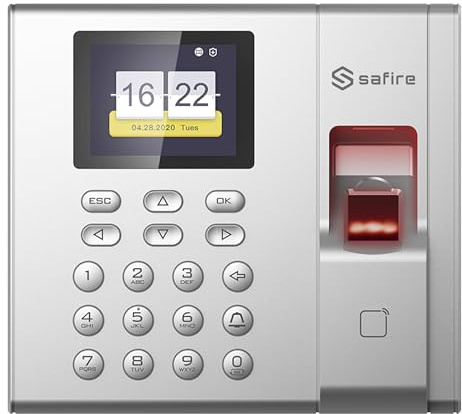 Safire-Control de Accesos y Presencia | Huella, Tarjeta RFID y Teclado | Capacidad de 1.000 Huellas y 100.000 Registros | Software Incluido