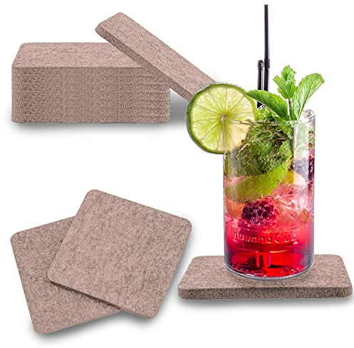 wortek – quadratische Glasuntersetzer aus Filz mit abgerundeten Ecken – 8er Set Filzuntersetzer für Tassen, Gläser, Becher sowie Kalt- & Heißgetränke – 10x10 cm waschbare Tischuntersetzer (Beige)