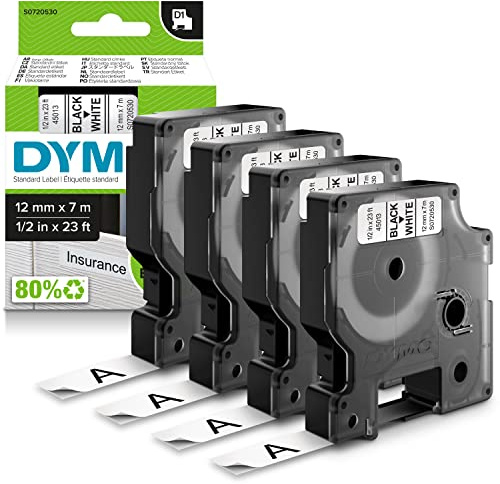 DYMO D1 etichette originali | stampa nera su bianco | 12 mm x 7 mm | etichette autoadesive per etichettatrice LabelManager | 4 pezzi
