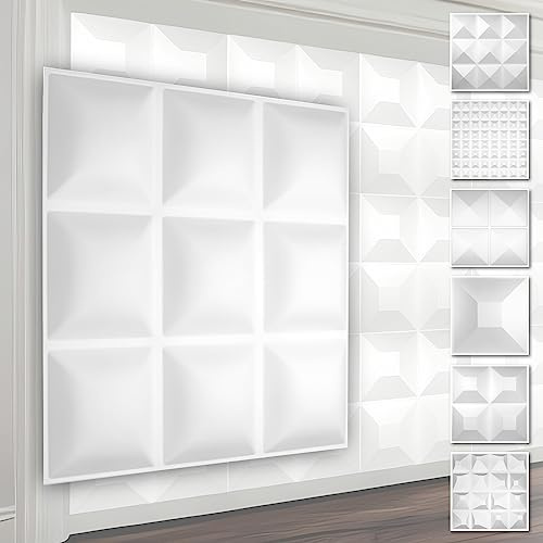 Panneaux muraux 3D en PVC - Revêtement mural blanc avec optique 3D - motifs pyramidaux (5QM paquet économique HD033 50x50cm) mur intérieur chambre d'enfant