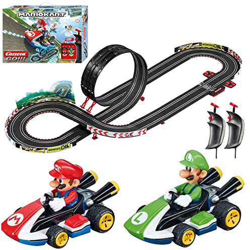 Carrera GO 62491 Mario Kart Electric Powered Slot Car Racing Kids Toy Race Track Set Includes 2 Hand Controllers Featuring Mario Versus Luigi in 1:43 Scale