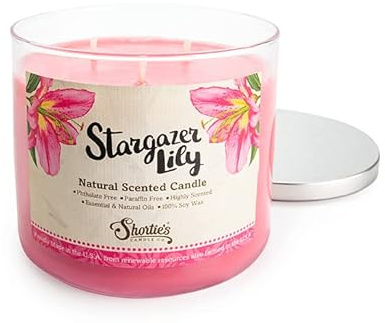 Stargazer Lily Highly Scented Natural 3 Wick Candle, Essential Fragrance Oils, 100% Soy, Phthalate & Paraben Free, Clean Burning, 14.5 Oz.