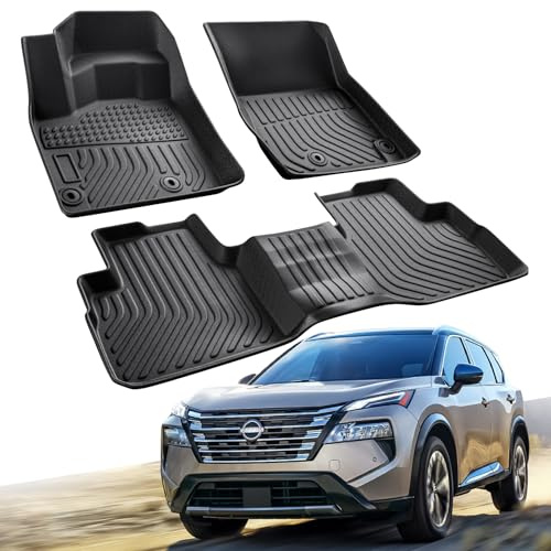 CreekT Floor Mats Custom-Fit for Nissan Rogue 2021-2026 | All-Weather Car TPE Mat Set | Front Rear Floor Liners | Automotive Interior Accessories for Protection Not for Sport Models
