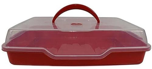 Portavivande vassoio con coperchio rettangolare contenitore da frigo porta torta formaggio dolci per cucina in plastica -rosso