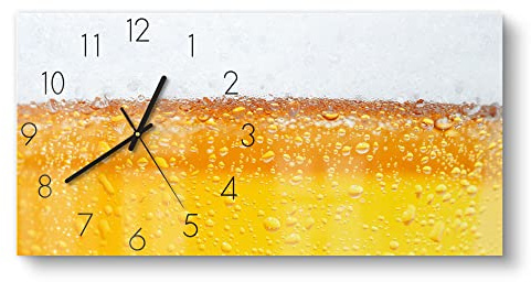 DEQORI Glasuhr | vertikal 60x30 cm | Motiv Bier mit Schaumkrone | große XXL Design Uhr aus Glas | leise Wanduhr für Wohnzimmer & Küche | moderne Hingucker Uhr für die Wand