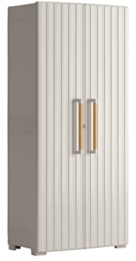 Keter Groove Kunststoffschrank, Mehrzweckschrank, beige/sand, 80 x 45 x 180 cm, inklusiv 8 Einlegeböden mit je 15kg Tragkraft (TÜV zertifiziert), für drinnen und draußen geeignet