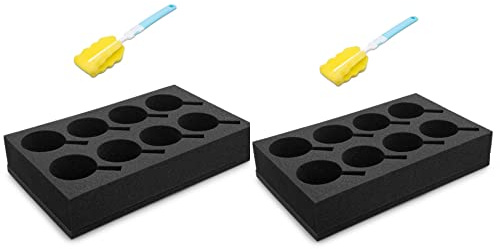 HAWETICO 2x Camping Foam Cup & Glass Holders–RV Drink Tableware Storage Grey Sponge for 8, Mugs–Sturdy Travel Campervan Cupboard Organisers for Caravans, Motorhomes & Boats