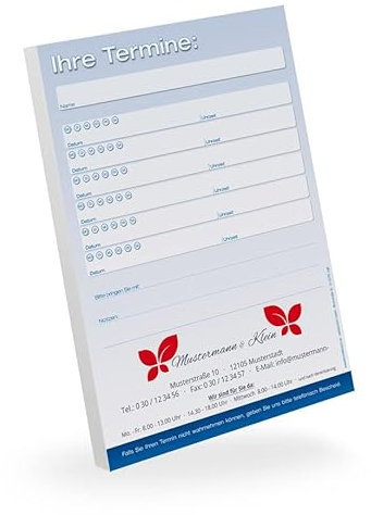 Terminblöcke Maxi Blue individuell bedruckt mit Ihrem Text und Logo! 50 Blatt je Block, 105 x 148 mm (DIN A6), 6 oder 10 Terminfelder, im Online Designer frei gestaltbar (25)
