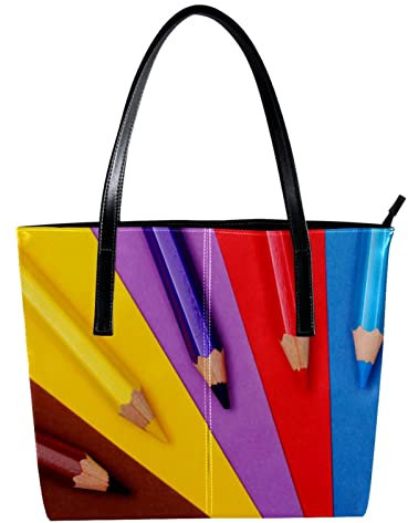 Schultertasche, leicht, lässig, Schultasche, Lehrertasche, Handtasche, Geldbörse, Bleistifte auf buntem Papier, Mehrfarbig