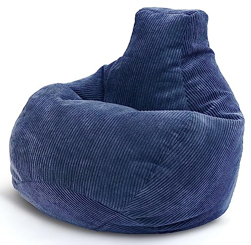 Green Bean® Sitzsack mit Rückenlehne 80x80x90cm - Gaming Chair mit 230L Füllung Cordstoff - Bean Bag Bodenkissen Lounge Sitzhocker Relax-Sessel Gamer Gamingstuhl Dunkelblau