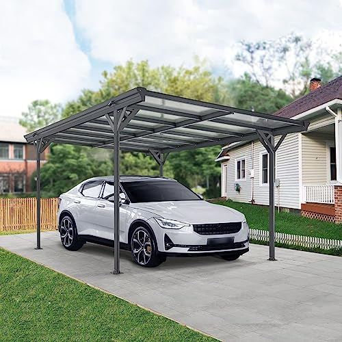 Aluminium Carport München Überdachung 5 x 3 m grau anthrazit KFZ PKW Auto Boot Hänger Fahrrad mit Aluminiumrahmen (Flachdach)
