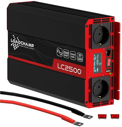 LOADCHAMP Wechselrichter 12V 2500W Reiner Sinus Spannungswandler Inverter
