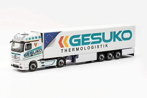 Herpa LKW Modell Mercedes-Benz Actros Gigaspace '18 Kühlkoffer-Sattelzug GESUKO, Miniatur im Maßstab 1:87, Sammlerstück, Made in Germany, Kunststoff