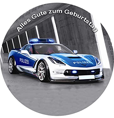 Tortenaufleger essbar, Fondant, Wunschname, Tortenbild, Geburtstag, Polizei, Super Qualität, Ø 20cm, 06808