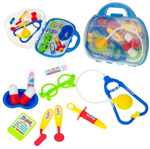 Martom BLAUES DOKTOR-Set Koffer Spielzeug Kleiner DOKTOR Arztkoffer mit Stethoskop, Spritze und praktischem Tragegriff, Spielzeug für Kinder ab 3 Jahren