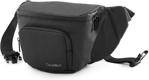 Cwatcun Borsa per Fotocamera Impermeabile da Cintura, Borsa Quotidiana a Tracolla per Canon, Nikon, Sony, Fuji DSLR/SLR, Obiettivo - Nero