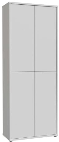 Forte Alice Springs Schuhschrank 70 80, moderner Flurschrank mit 4 Türen und 8 Einlegeböden, Holzwerkstoff, Secret Grey, 74,5 cm breit x 191,9 cm hoch x 34,9 cm tief