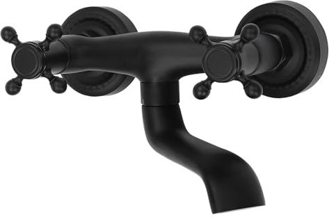360° Drehbar Wasserhahn Wandmontage Europäischen Stil Wand-befestigter Hahn Heißen&Kalten Badarmatur Doppel-griff Mischbatterie Badewanne Tap (Schwarz)