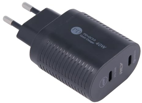 Cargador Pared Enchufe con Doble Puerto USB 3.1 Tipo C, Carga Rápida de 40W, Color Negro