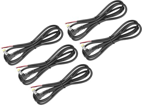 sourcing map 5pcs Replacement 5.5mm x 2.1mm Right Angle 90 Degree DC Power Male Plug Jack to Bare Wire Open End Connector Adapter Pigtail Power Cable Cord for DC Surveillance Camera, 1m