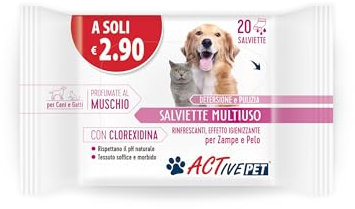 F & F Active Pet Mehrzweck-Reinigungstücher mit Chlorhexidin, zur Reinigung und Reinigung von Hunde- und Katzenhaaren, mit Moosduft, Packung mit 20 Tücher