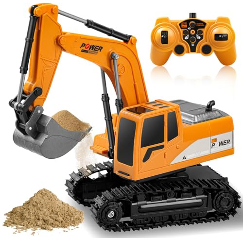 Escavatore da costruzione - telecomandato per bambini 3+, RC idraulico con ricaricabile/60+minuti, gira a 680 gradi, pala metallica, luci, suoni