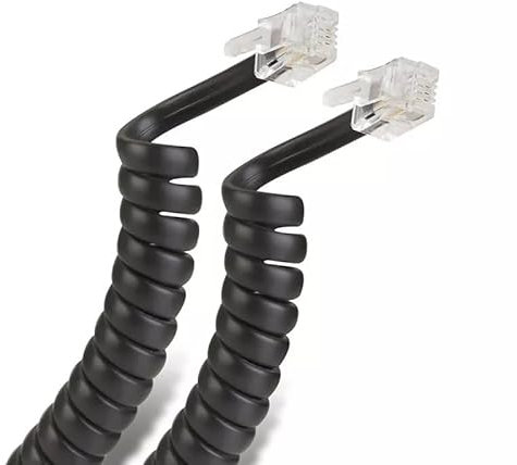 TECHZOCO Cable telefónico, Cable RJ10, RJ9, RJ22, cable de teléfono de línea fija, Diseño en espiral, cable para auricular telefono, 4 hilos 4P4C, 4 Metros estirado, Negro
