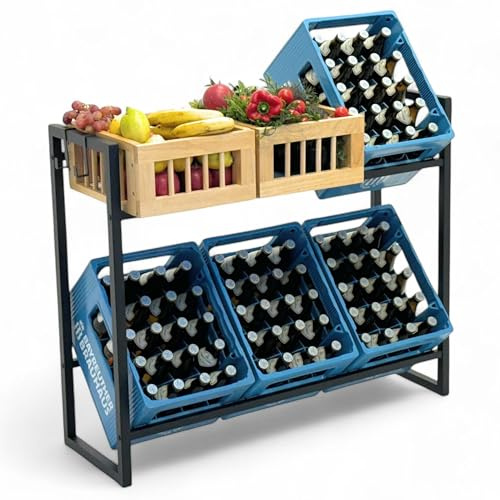 DanDiBo Drinks Crate Rack 6 Crates with Grid Hooks 100 cm Metal 96598 Drinks Shelf Crate Rack Drink Crate Holder