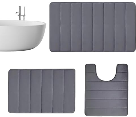 Badematten Set 3 Stück – Verdickte,wasserabsorbierende Toilettenmatten-Sets | Rutschfeste Badezimmer Toilettenmatte | Weich Saugfähige Badteppiche Und Wc Vorleger | Maschinenwaschbar Dusch-Bodenmatten