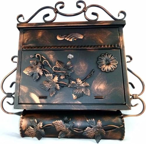 Briefkasten Postkasten Antik aus schmiedeeisen mit zeitungsrolle Farbe: Schwarz - Kupfer - Neu