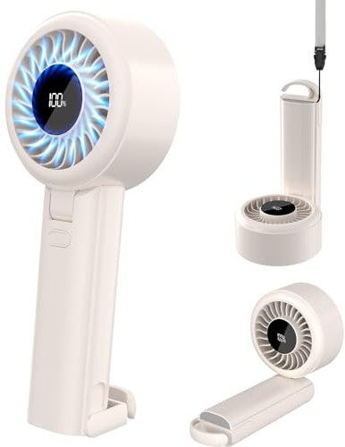 Zhwidnerso Tragbarer Handventilator, 4000mAh Mini Hand Ventilator Wiederaufladbarer, 1-100 Geschwindigkeiten Hand Ventilatoren, Faltbarer Handventilator USB für Reisen, Büro, Camping, Draußen(Weiß)