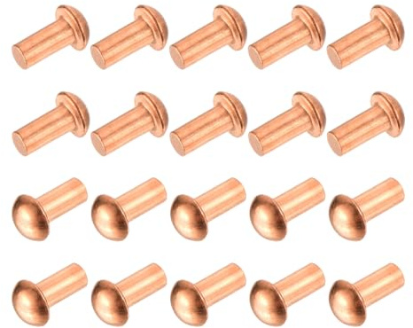 sourcing map Lot de 50 rivets solides en cuivre de 1,6 cm x 0,6 cm à tête ronde pour applications électriques, finition cuivre, ton cuivre
