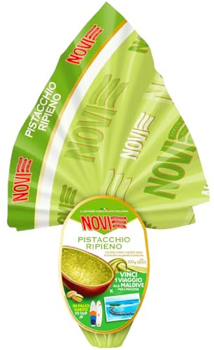 Novi Uovo di Pasqua Pistacchio Ripieno 300 g - Uovo di cioccolato al latte con morbido ripieno al pistacchio e granella - Idea regalo Pasqua golosa