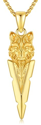 YueYuan Wolf Pfeilspitze Halskette 925 Sterling Silber vergoldet | Tier- und Amulettschmuck für Ehemann, Vater oder Sohn zu Geburtstag, Weihnachten, Vatertag und Jahrestag