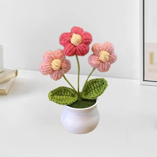 Esyzsss Crochet Flower Bouquet,Knitted Flowers,Cute Handmade Crocheted Flowers,Mini Potted Yarn Woven Puff Flowers,Small Chrysanthemums,Used For Home Office Desktops,Car Decorations,Etc