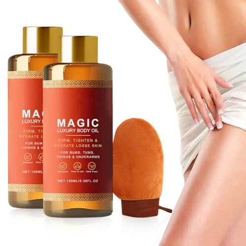 GXGM Set da 2 oli corpo magici e lussuosi, In omaggio un guanto per spalmare il prodotto sul corpo, riduce le rughe e migliora l'elasticità, adatto a tutti i tipi di pelle, 100 ml, A