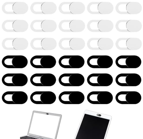 LACHT Pack De 30 Cubiertas Webcam Cover Slider Ultra Finas – Protección Anti-Hacker Para Ordenadores, Portátiles, Tablets Y Móviles – Tapa De Cámara Discreta Y Fácil De Usar (Negro Y Blanco).