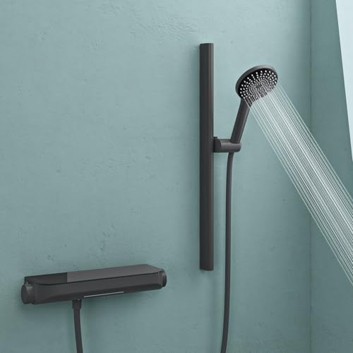 doporro Duschsystem mit Thermostat, Duscharmatur Komplettset Grau | Duschset aus Messing mit Sicherheitsverriegelung, 3 Strahlarten höhenverstellbar Duschbrause mit Brauseschlauch Duschsystem9