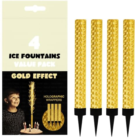 Premium Gold Pack of 4 Ice Fountains Fountain Sparkler Candles for Cakes Birthday Anniversary Parties Champagne Fountain Sparkling Fountain, Bright Sparkle Christmas New Year