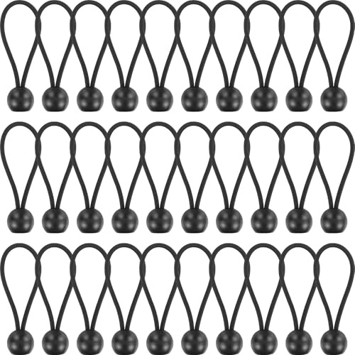 Lot de 30 tendeurs en caoutchouc de 10 cm avec boule - Tendeur de bâche - Noir - Court - Tendeur en caoutchouc robuste pour fixer des bâches, pour bâche, filet de football