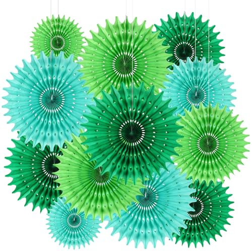 BestoFun Juego de 12 abanicos de papel verde, decoración otoñal