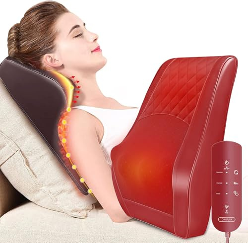 OMASSA Shiatsu Massagegerät, Schulter Nackenmassagegerät mit Wärme, 3D Knet Massagekissen zur Linderung von Rücken, Nacken, Schulter und Beinschmerzen, Geschenke für Männer, Frauen (Black+Red)