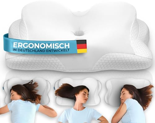 Glückstoff® Cuscino Ergonomico [Nominato al Premio Innovazione Ergonomia] Cuscino Memory Foam | Cuscino Cervicale Ergonomico Rullo Cervicale Cuscino per Dormire su un Fianco Bianco
