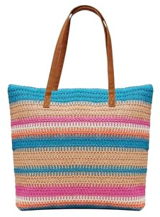 Yuhu Damen Sommer-Stroh-Tasche Tote Bag Shopper kräftige Farben (Modell 1)