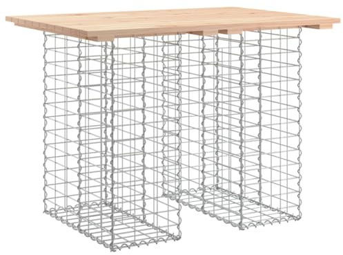 KNERPWD Solid Wood Pine Garden Table with Gabion Design, 100x70x72 cm Outdoor Table, Galvanised Steel Base for Patio and Backyard