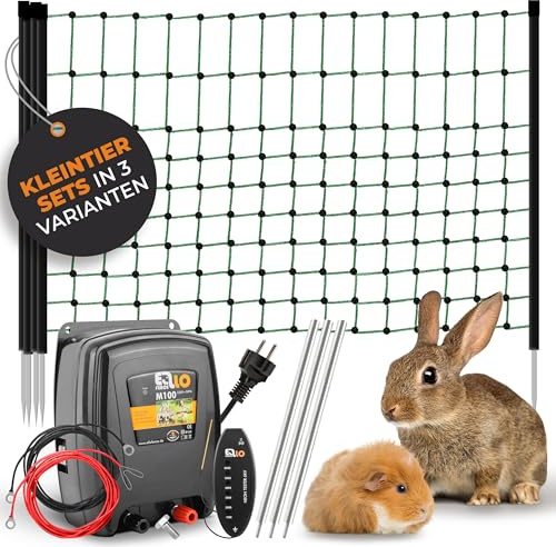 Ellofence Weidezaun Kleintier Set - Robustes 230V Weidezaungerät, 25m elektrifizierbares Netz, Erdung & Zaunprüfer - Mobiles Komplettset für Hühner, Kaninchen &, Hunde