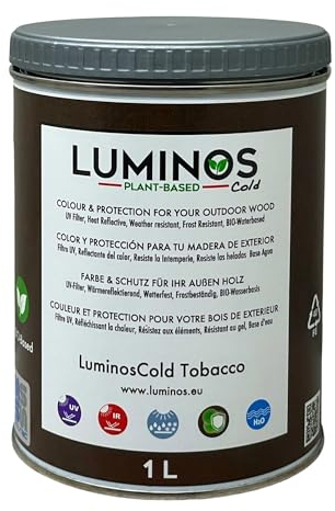 Luminos Cold - LUM1154 - Tobacco - Holzlasur Außen, Biopolymer-Wasserbasis Lasur für Holz, UV-Schutz, wetterfest und reflektierende IR-Schutzlasur - Tobacco 1L
